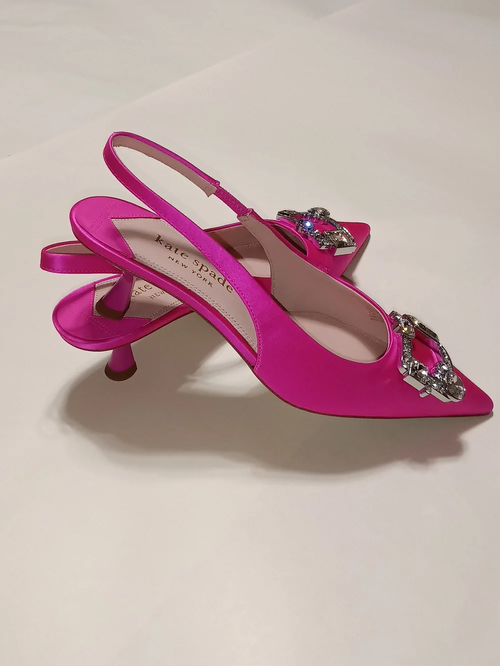 Kate Spade Renata Hot Pink Satin Slingback Pumps With Crystle Buckles Size 7